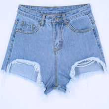 Load image into Gallery viewer, 2018 Ladies Summer Denim Holes Ripped High Waist Irregular Shorts With Belt New Arrival Women Casual Sexy Hots Sales B83916F