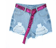 Load image into Gallery viewer, 2018 Ladies Summer Denim Holes Ripped High Waist Irregular Shorts With Belt New Arrival Women Casual Sexy Hots Sales B83916F