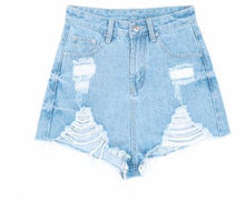 Load image into Gallery viewer, 2018 Ladies Summer Denim Holes Ripped High Waist Irregular Shorts With Belt New Arrival Women Casual Sexy Hots Sales B83916F